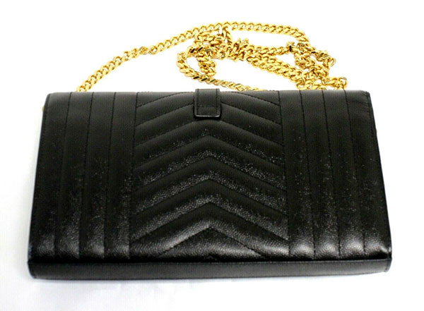 Saint Laurent YSL Chain Wallet Nero in Black Leather With Gold Hardware
