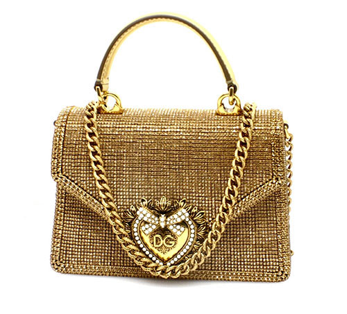 Dolce & Gabbana Devotion Bag In Gold Rhinestone