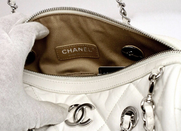 Chanel Express Convertible Bowling Bag Quilted Aged Calfskin Small White  7422996