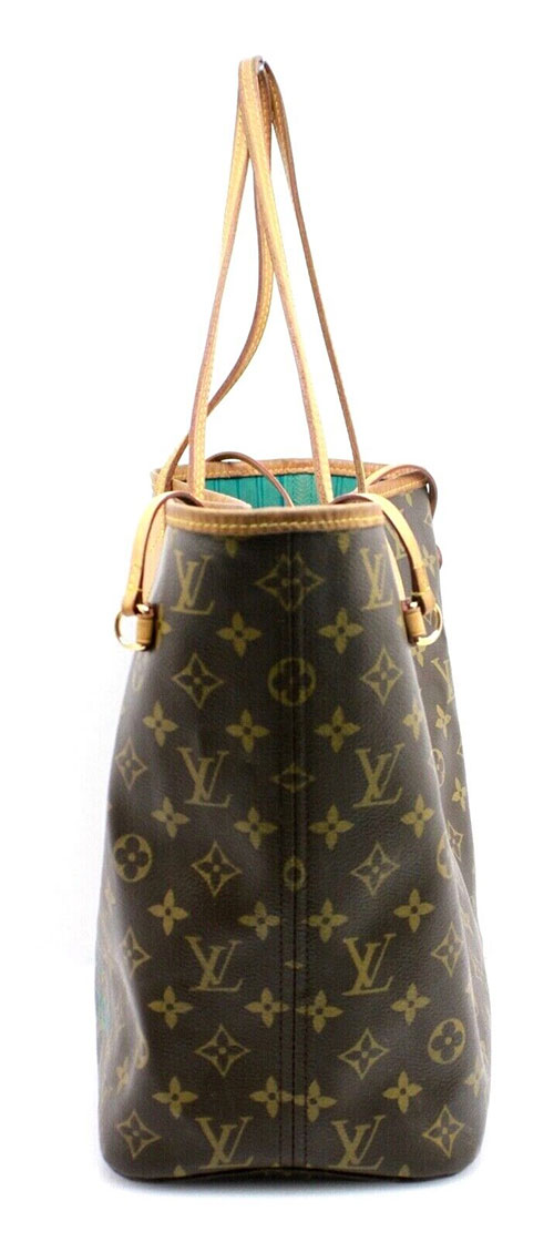 Louis Vuitton green Leather Neverfull MM Tote Bag